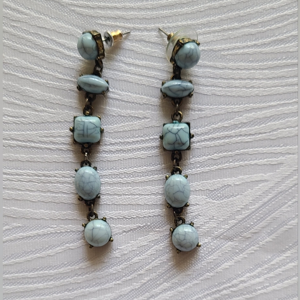 Chic Light Blue Marble-Style Earrings